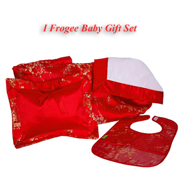 Red-Gold Cherry Blossom Brocade Baby Gift Set