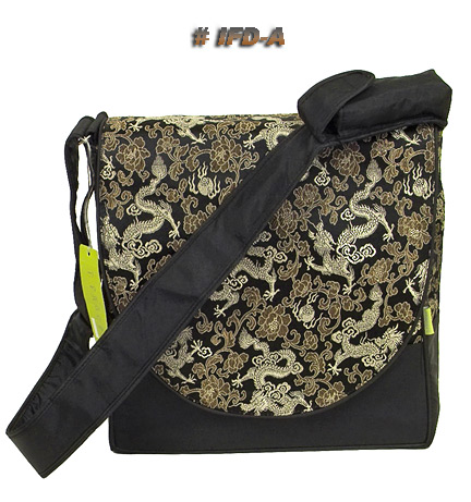 Black dragon brocade messenger diaper bag