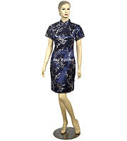 Blue silver cherry blossom qipao dress