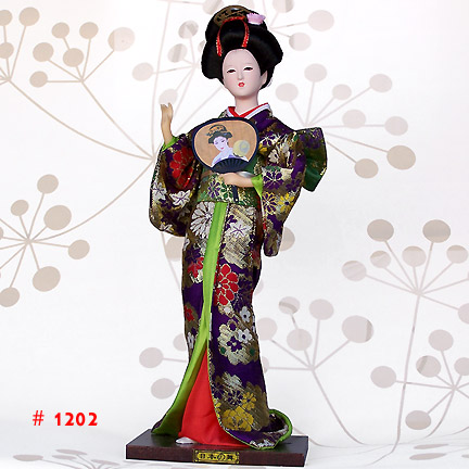 Dark Purple Geisha Doll Holding Fan