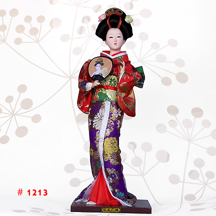 Red-Purple Geisha Doll Holding Fan