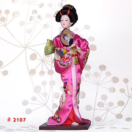 Pink Dress Geisha Doll With A Fan