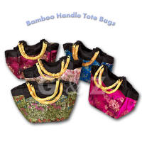 Brocade handbags with bamboo handles