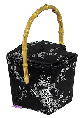 Black/Silver Cherry Blossom Brocade Take Out Box