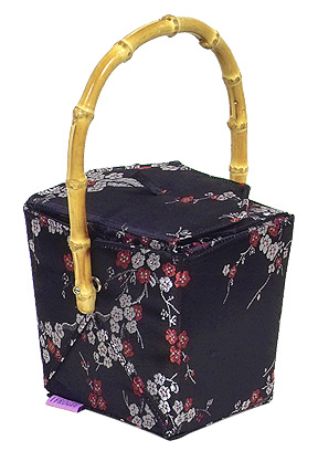 Black/Red+Silver Cherry Blossom Brocade Take Out Box