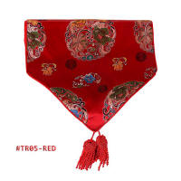 Red Round Floral Pattern Brocade Table Runners